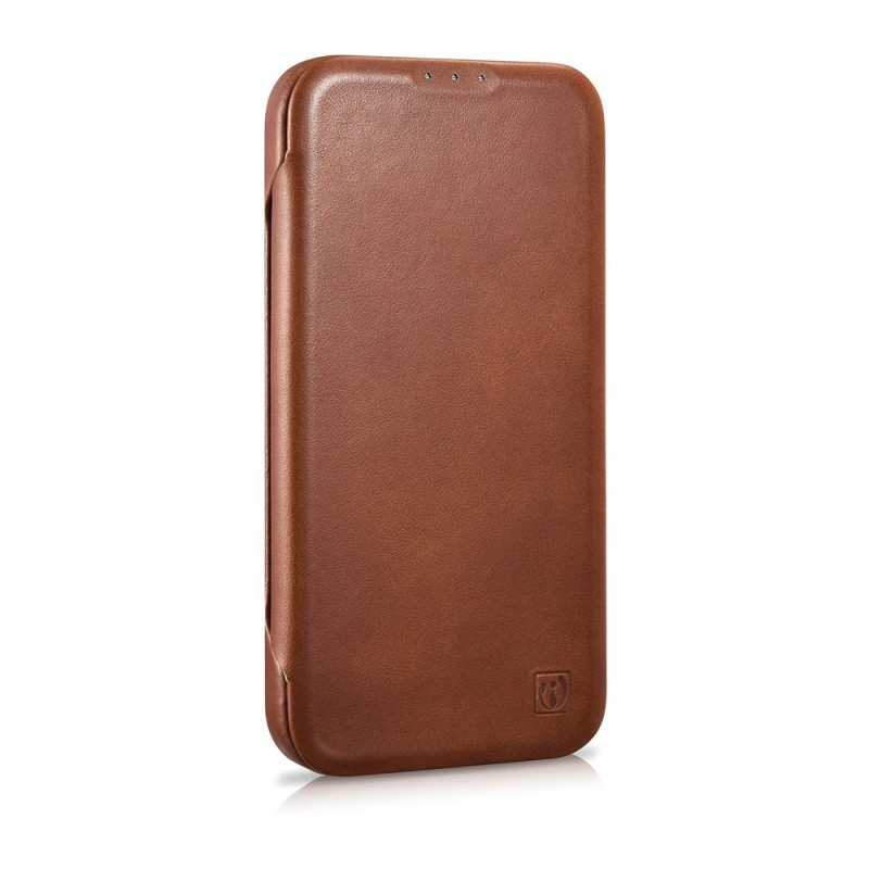 iCarer CE Oil Wax Premium Leather Folio Case magnetiga avatav ümbris iPhone 14 Plus jaoks, MagSafe, pruun (AKI14220707-BN)