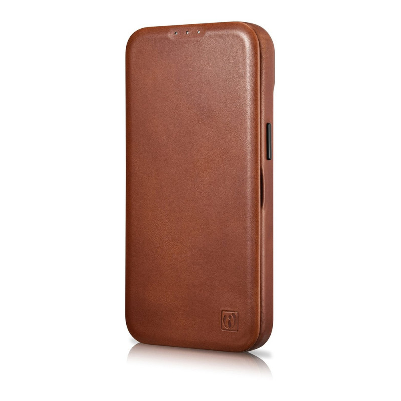 iCarer CE Oil Wax Premium Leather Folio Case magnetiga avatav ümbris iPhone 14 Plus jaoks, MagSafe, pruun (AKI14220707-BN)