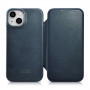iCarer CE Oil Wax Premium Leather Folio Case magnetiga avatav ümbris iPhone 14 Plus jaoks, MagSafe, sinine (AKI14220707-BU)