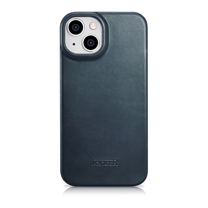 iCarer CE Oil Wax Premium Leather Folio Case magnetiga avatav ümbris iPhone 14 Plus jaoks, MagSafe, sinine (AKI14220707-BU)