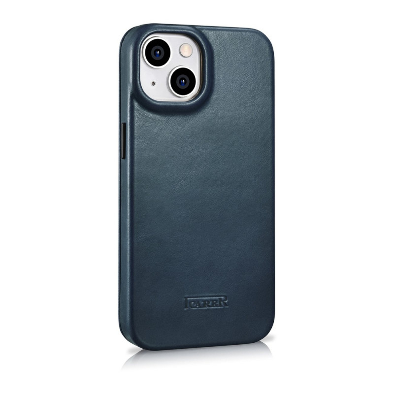iCarer CE Oil Wax Premium Leather Folio Case magnetiga avatav ümbris iPhone 14 Plus jaoks, MagSafe, sinine (AKI14220707-BU)