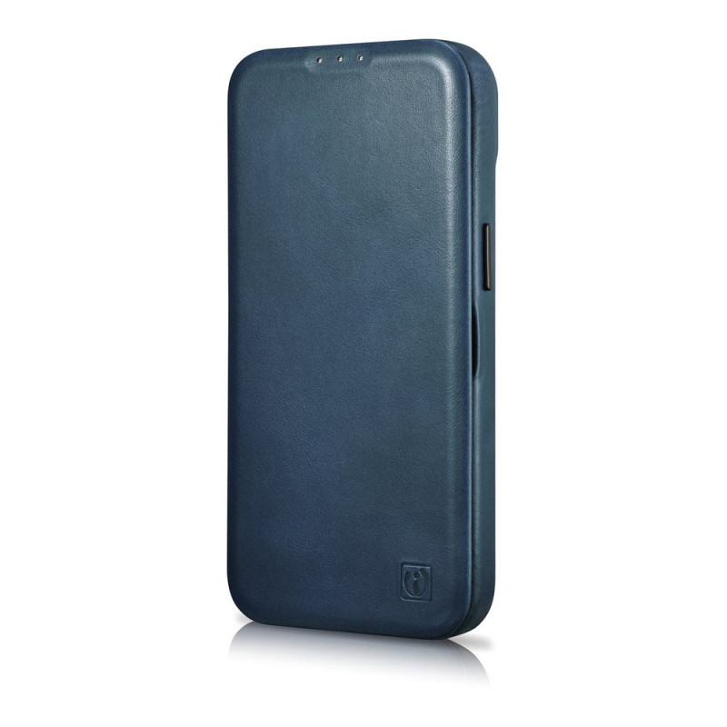 iCarer CE Oil Wax Premium Leather Folio Case magnetiga avatav ümbris iPhone 14 Plus jaoks, MagSafe, sinine (AKI14220707-BU)