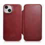 iCarer CE Oil Wax Premium Leather Folio Case magnetiga avatav ümbris iPhone 14 Plus jaoks, MagSafe, punane (AKI14220707-RD)