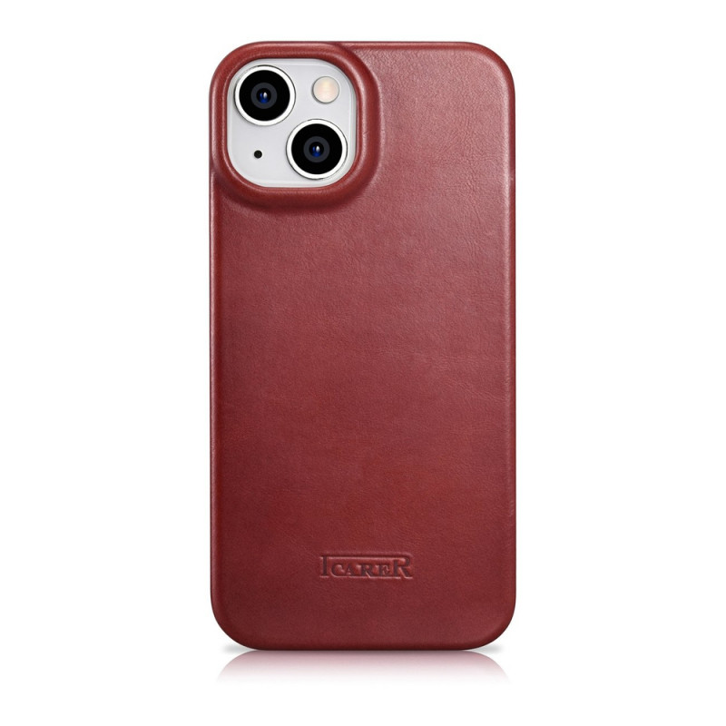 iCarer CE Oil Wax Premium Leather Folio Case magnetiga avatav ümbris iPhone 14 Plus jaoks, MagSafe, punane (AKI14220707-RD)
