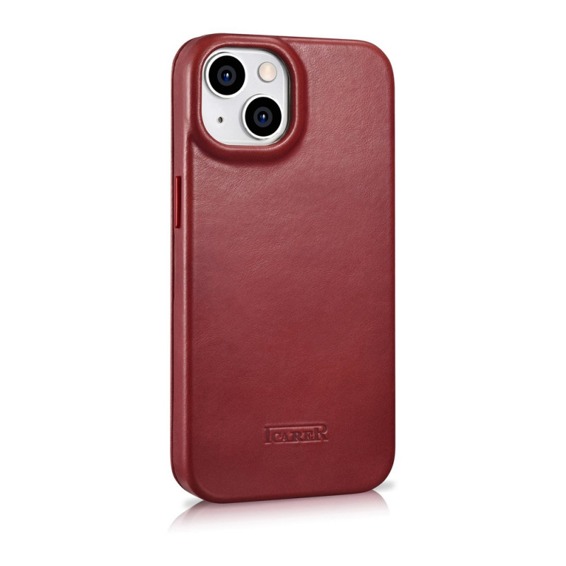 iCarer CE Oil Wax Premium Leather Folio Case magnetiga avatav ümbris iPhone 14 Plus jaoks, MagSafe, punane (AKI14220707-RD)