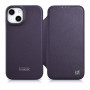 iCarer CE Premium Leather Folio Case magnetiga avatav ümbris iPhone 14 Plus jaoks, MagSafe, tumelilla (WMI14220715-DP)