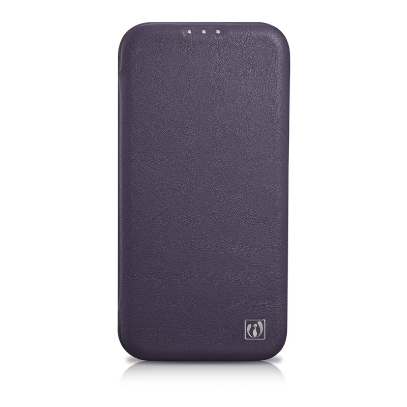 iCarer CE Premium Leather Folio Case magnetiga avatav ümbris iPhone 14 Plus jaoks, MagSafe, tumelilla (WMI14220715-DP)