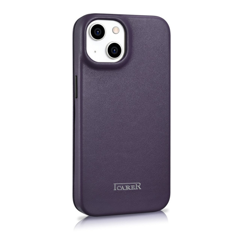 iCarer CE Premium Leather Folio Case magnetiga avatav ümbris iPhone 14 Plus jaoks, MagSafe, tumelilla (WMI14220715-DP)