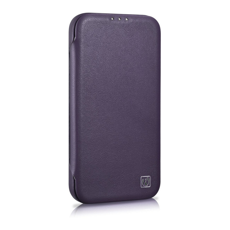 iCarer CE Premium Leather Folio Case magnetiga avatav ümbris iPhone 14 Plus jaoks, MagSafe, tumelilla (WMI14220715-DP)