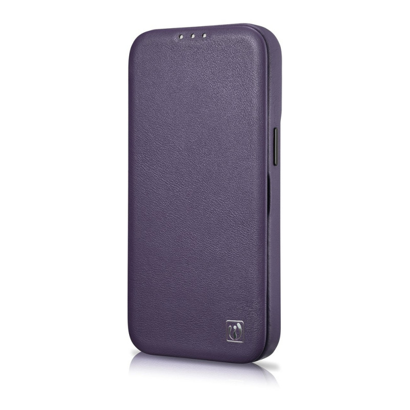 iCarer CE Premium Leather Folio Case magnetiga avatav ümbris iPhone 14 Plus jaoks, MagSafe, tumelilla (WMI14220715-DP)