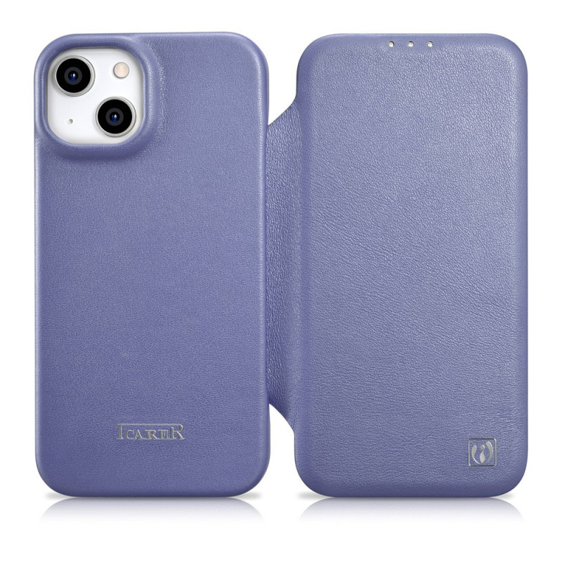 iCarer CE Premium Leather Folio Case nahkümbris Apple iPhone 14 Plus / 15 Plus jaoks, MagSafe, helelilla (ICR413)