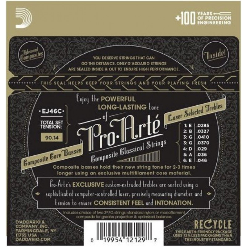 Daddario D'Addario EJ46 Pro-Arté klassikalise kitarri keeled, kõrge pinge, 28-44