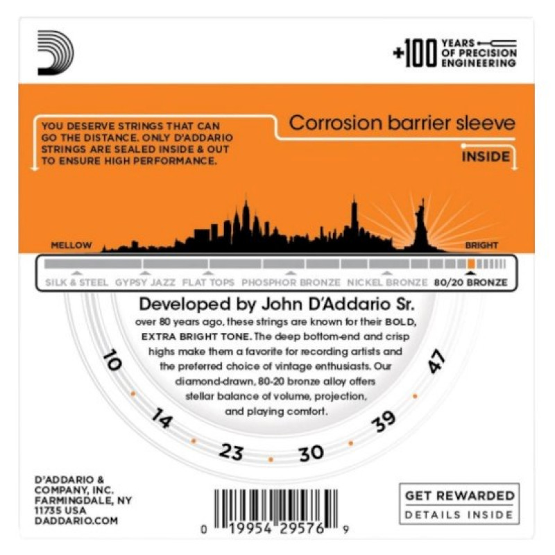 Daddario D'Addario EJ10 akustilise kitarri keeled, 10-47