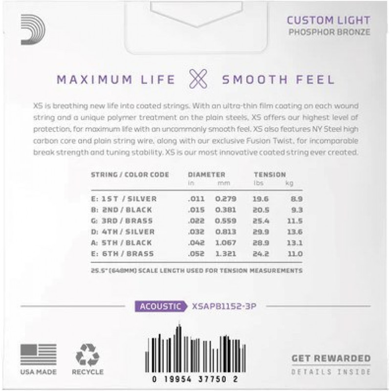 Daddario D'Addario XSAPB1152 akustilise kitarri keeled, 11–52