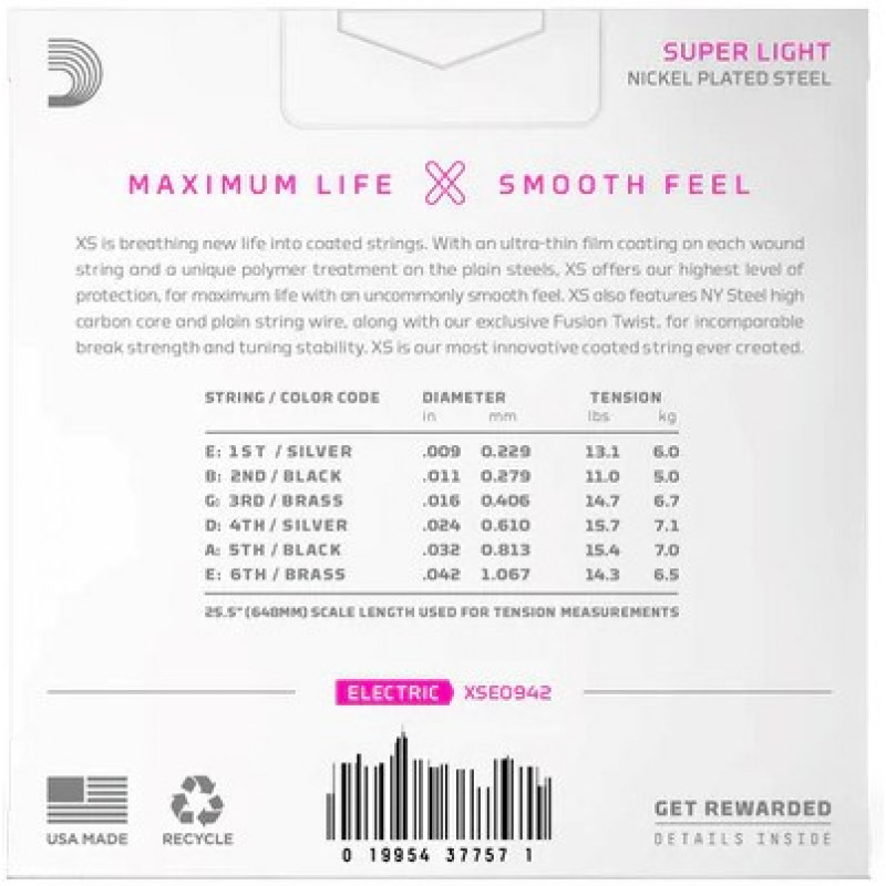 Daddario D'Addario XSE0942 elektrikitarri keeled, Super Light 9–42