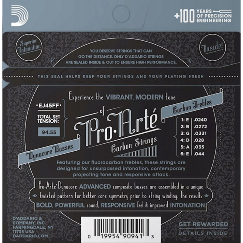 Daddario D'Addario EJ45FF Pro-Arté Carbon klassikalise kitarri keeled