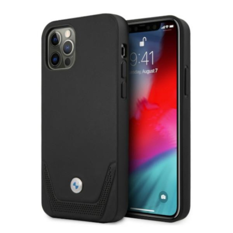 BMW BMHCP12LRSWPK Perforate nahkne kõva ümbris mudelile Apple iPhone 12 Pro Max, must