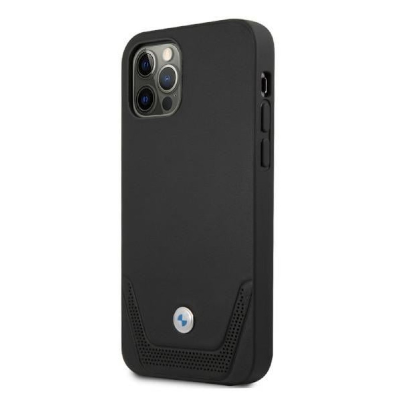 BMW BMHCP12LRSWPK Perforate nahkne kõva ümbris mudelile Apple iPhone 12 Pro Max, must