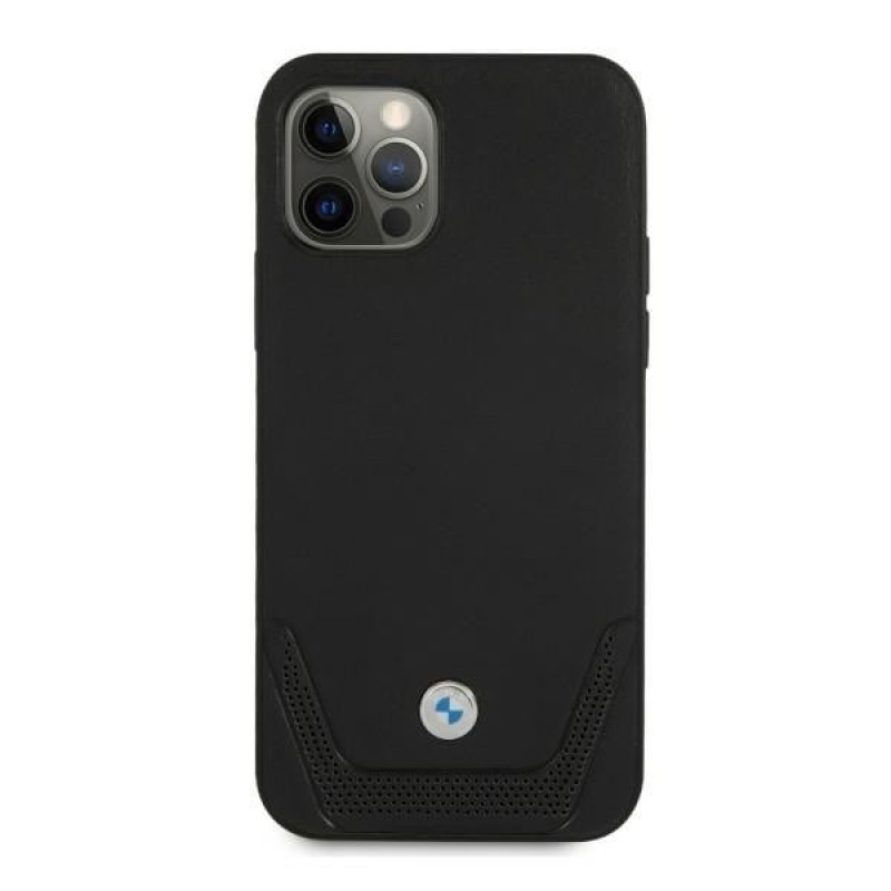 BMW BMHCP12LRSWPK Perforate nahkne kõva ümbris mudelile Apple iPhone 12 Pro Max, must