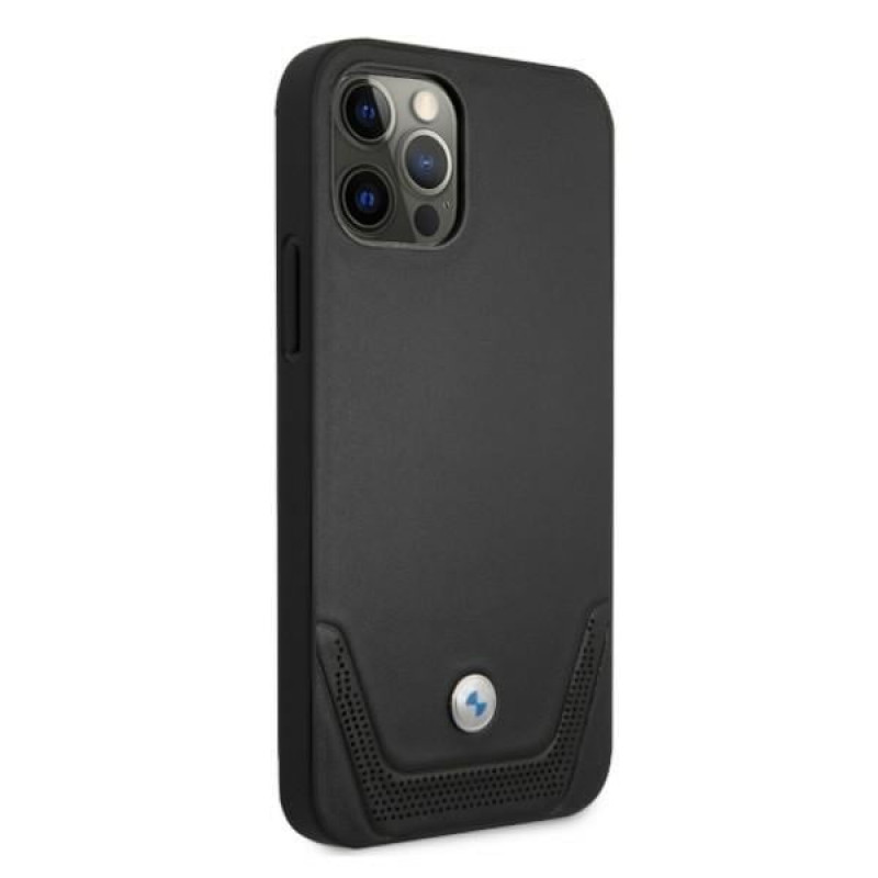BMW BMHCP12LRSWPK Perforate nahkne kõva ümbris mudelile Apple iPhone 12 Pro Max, must