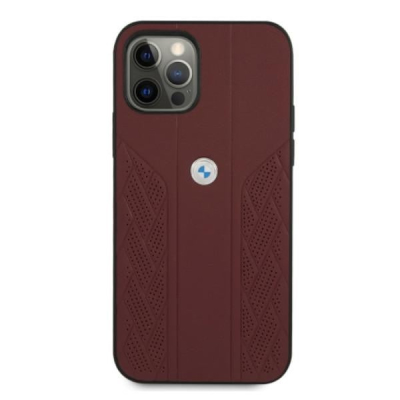 BMW BMHCP12MRSPPR Curve Perforate nahkne kõva ümbris mudelile Apple iPhone 12 / 12 Pro, punane