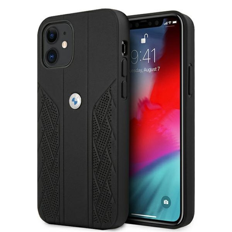 BMW BMHCP12SRSPPK Curve Perforate nahkne kõva ümbris mudelile Apple iPhone 12 mini, must