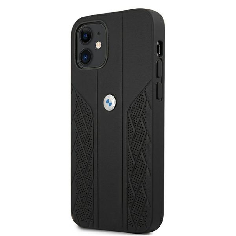 BMW BMHCP12SRSPPK Curve Perforate nahkne kõva ümbris mudelile Apple iPhone 12 mini, must