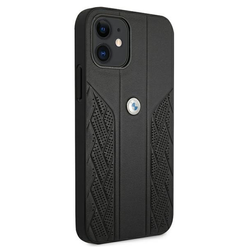 BMW BMHCP12SRSPPK Curve Perforate nahkne kõva ümbris mudelile Apple iPhone 12 mini, must