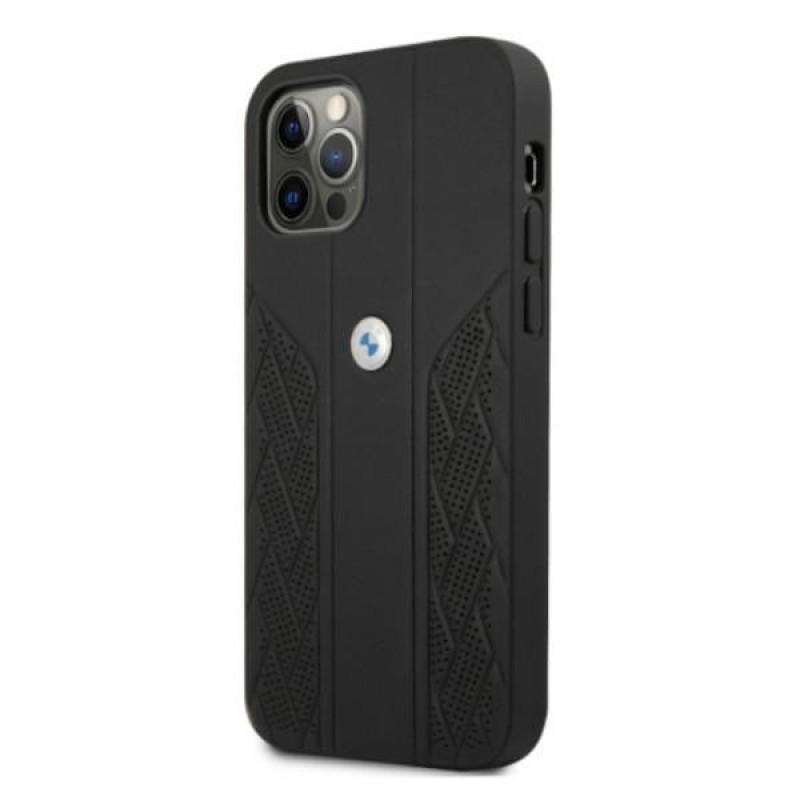 BMW BMHCP12MRSPPK Curve Perforate nahkne kõva ümbris mudelile Apple iPhone 12 / 12 Pro, must