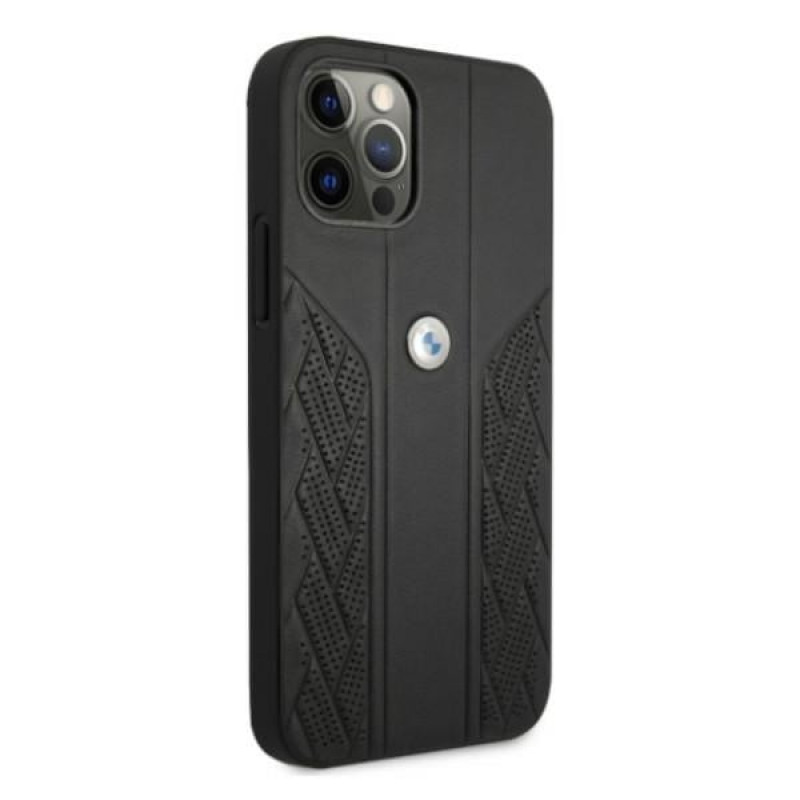 BMW BMHCP12MRSPPK Curve Perforate nahkne kõva ümbris mudelile Apple iPhone 12 / 12 Pro, must