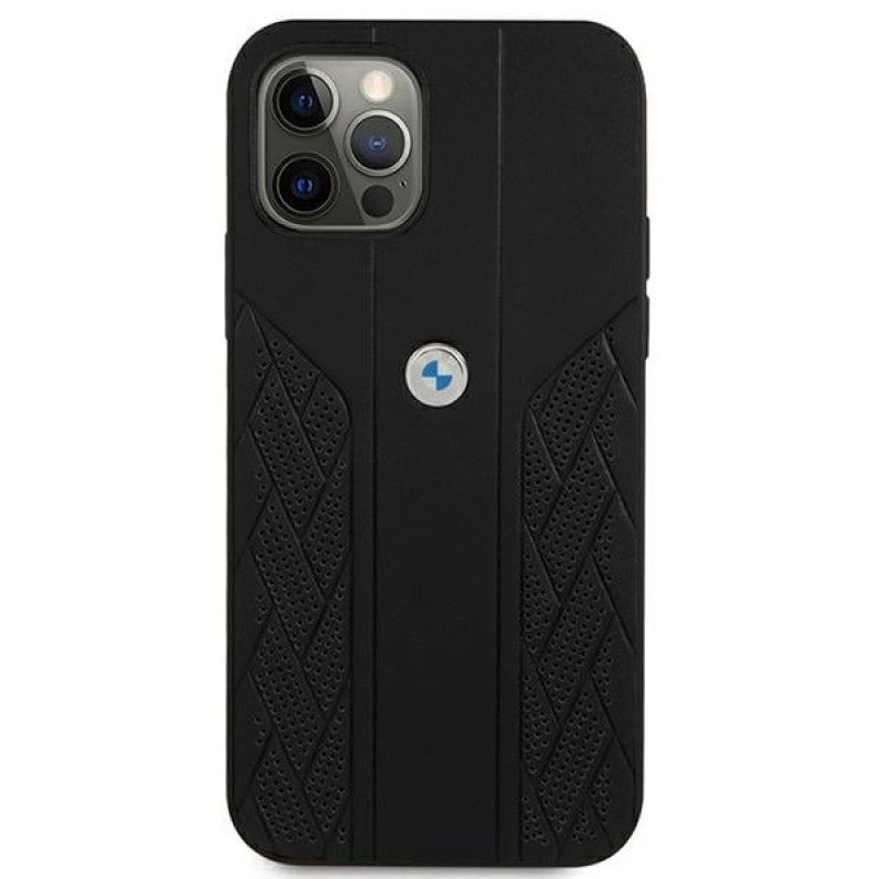 BMW BMHCP12LRSPPK Curve Perforate nahkne kõva ümbris mudelile Apple iPhone 12 Pro Max, must