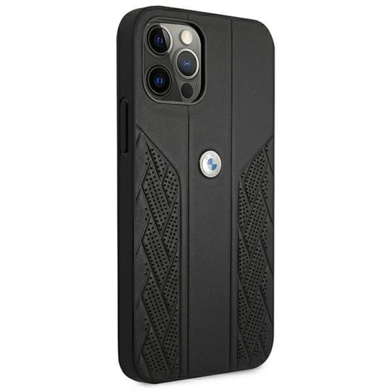 BMW BMHCP12LRSPPK Curve Perforate nahkne kõva ümbris mudelile Apple iPhone 12 Pro Max, must