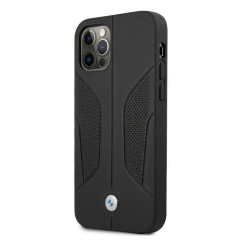 BMW BMHCP12MRSCSK Perforate Sides nahkne kõva ümbris mudelile Apple iPhone 12 / 12 Pro, must