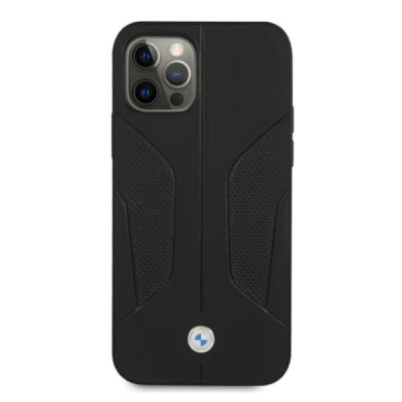 BMW BMHCP12MRSCSK Perforate Sides nahkne kõva ümbris mudelile Apple iPhone 12 / 12 Pro, must
