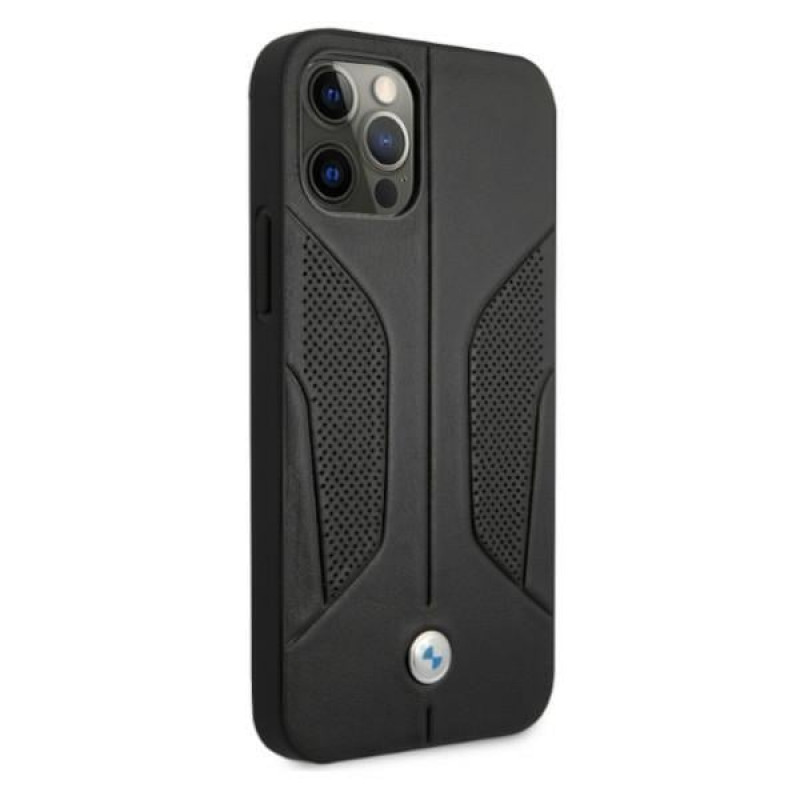 BMW BMHCP12MRSCSK Perforate Sides nahkne kõva ümbris mudelile Apple iPhone 12 / 12 Pro, must