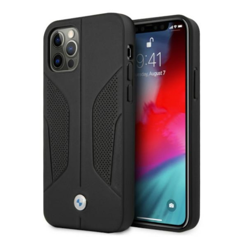 BMW BMHCP12LRSCSK Perforate Sides nahkne kõva ümbris mudelile Apple iPhone 12 Pro Max, must