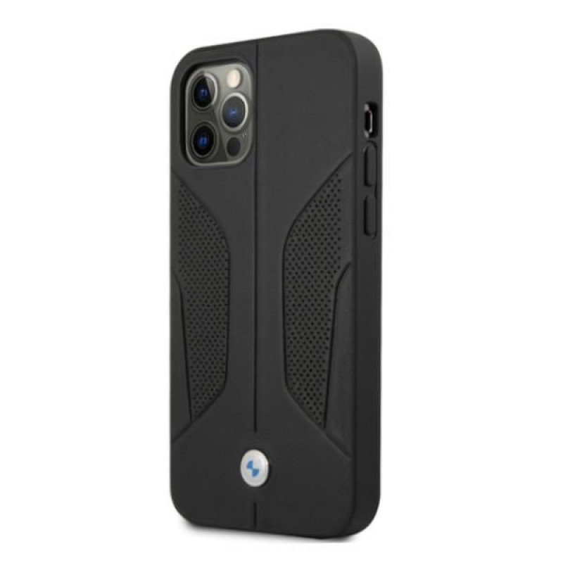 BMW BMHCP12LRSCSK Perforate Sides nahkne kõva ümbris mudelile Apple iPhone 12 Pro Max, must