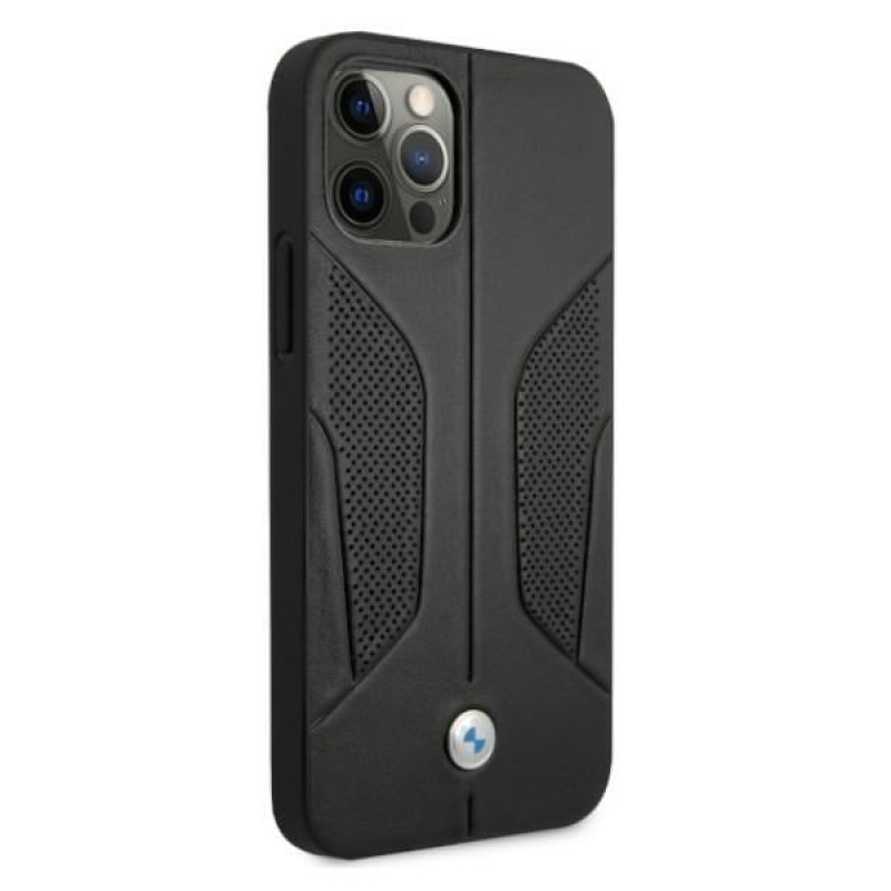 BMW BMHCP12LRSCSK Perforate Sides nahkne kõva ümbris mudelile Apple iPhone 12 Pro Max, must
