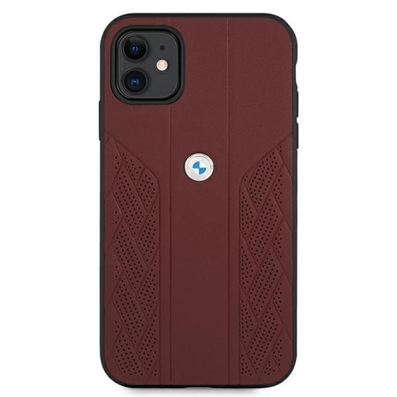 BMW BMHCN61RSPPR Leather Curve Perforate kõva ümbris Apple iPhone 11 jaoks, punane