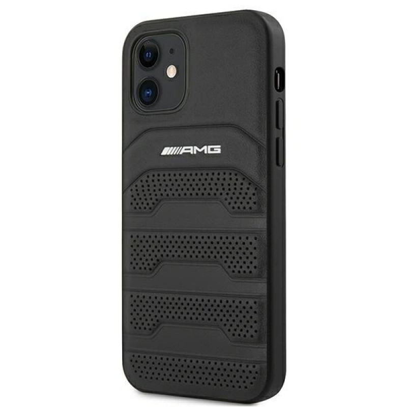 Mercedes-AMG AMHCP12SGSEBK Leather Debossed Lines kõva ümbris Apple iPhone 12 mini jaoks, must