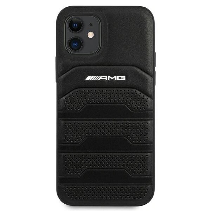 Mercedes-AMG AMHCP12SGSEBK Leather Debossed Lines kõva ümbris Apple iPhone 12 mini jaoks, must