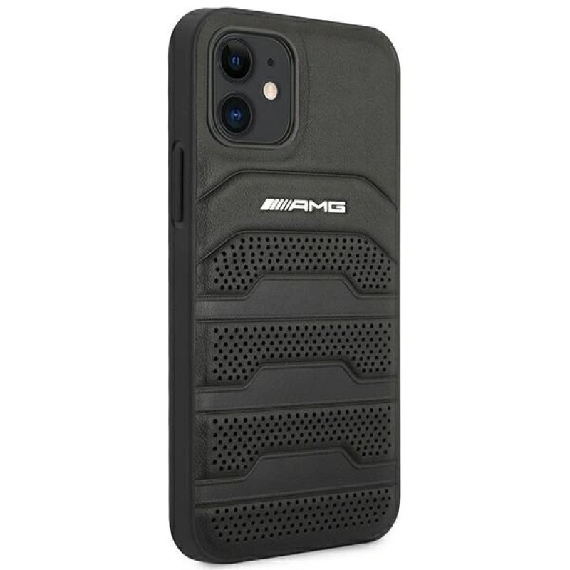 Mercedes-AMG AMHCP12SGSEBK Leather Debossed Lines kõva ümbris Apple iPhone 12 mini jaoks, must