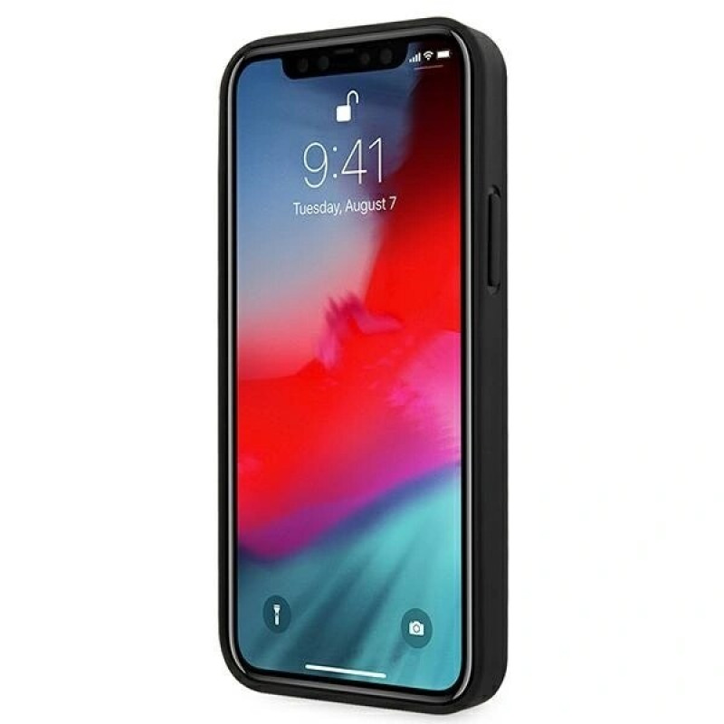 Mercedes-AMG AMHCP12SGSEBK Leather Debossed Lines kõva ümbris Apple iPhone 12 mini jaoks, must