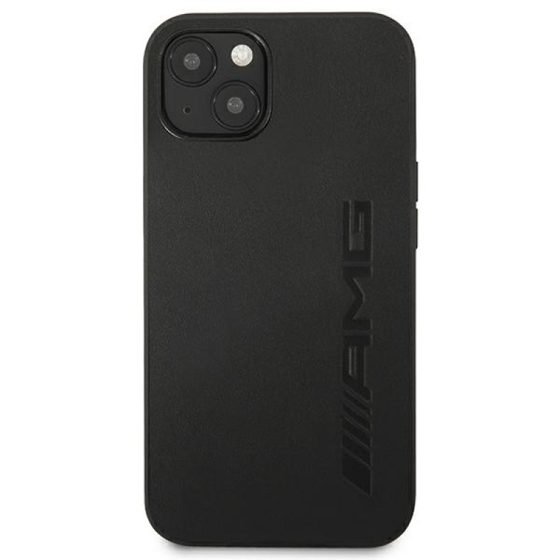 Mercedes-AMG AMHCP13MDOLBK Leather Hot Stamped kõva ümbris Apple iPhone 13 jaoks, must