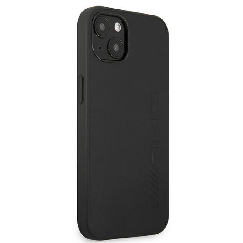 Mercedes-AMG AMHCP13MDOLBK Leather Hot Stamped kõva ümbris Apple iPhone 13 jaoks, must