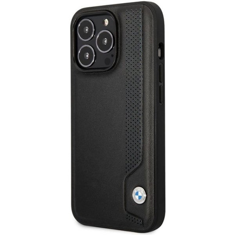BMW BMHCP14L22RBDK Leather Blue Dots kõva ümbris telefonile iPhone 14 Pro 6,1", must