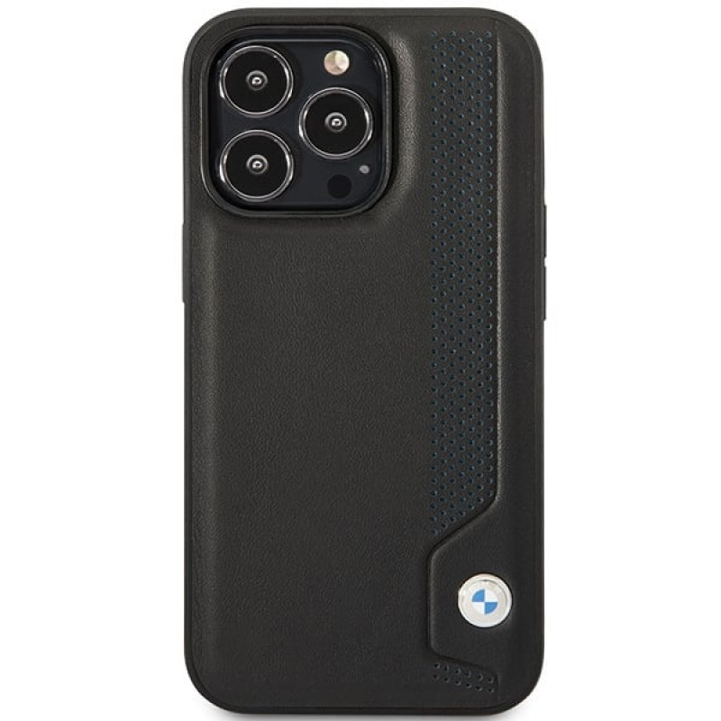 BMW BMHCP14X22RBDK Leather Blue Dots kõva ümbris telefonile iPhone 14 Pro Max 6,7", must