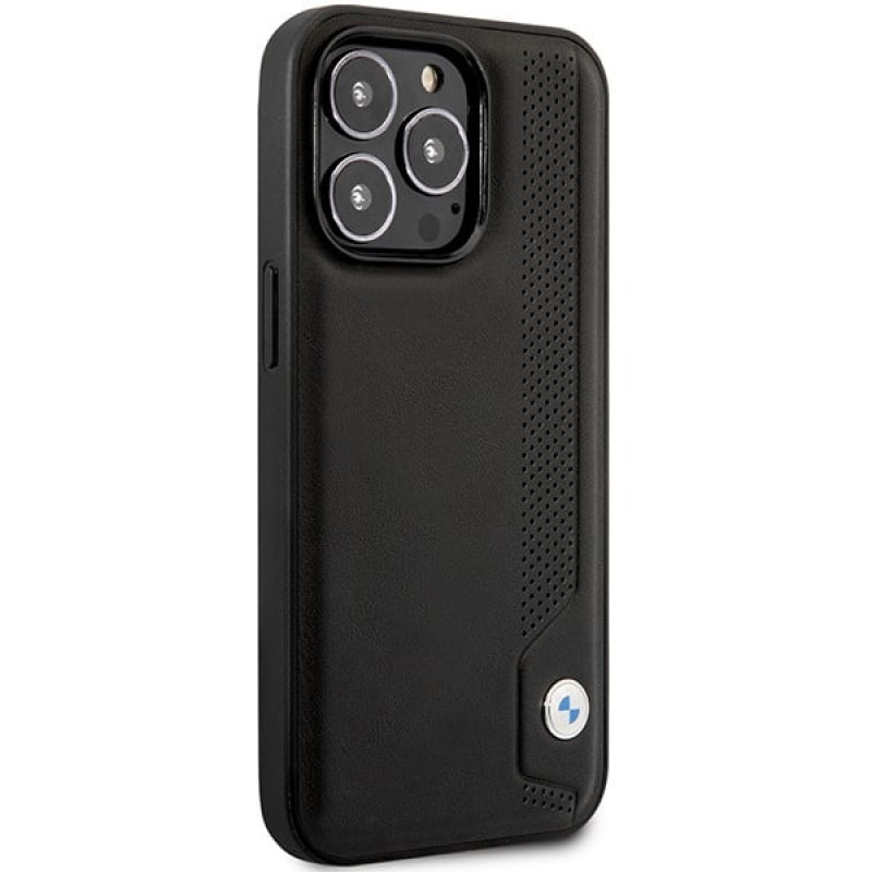 BMW BMHCP14X22RBDK Leather Blue Dots kõva ümbris telefonile iPhone 14 Pro Max 6,7", must