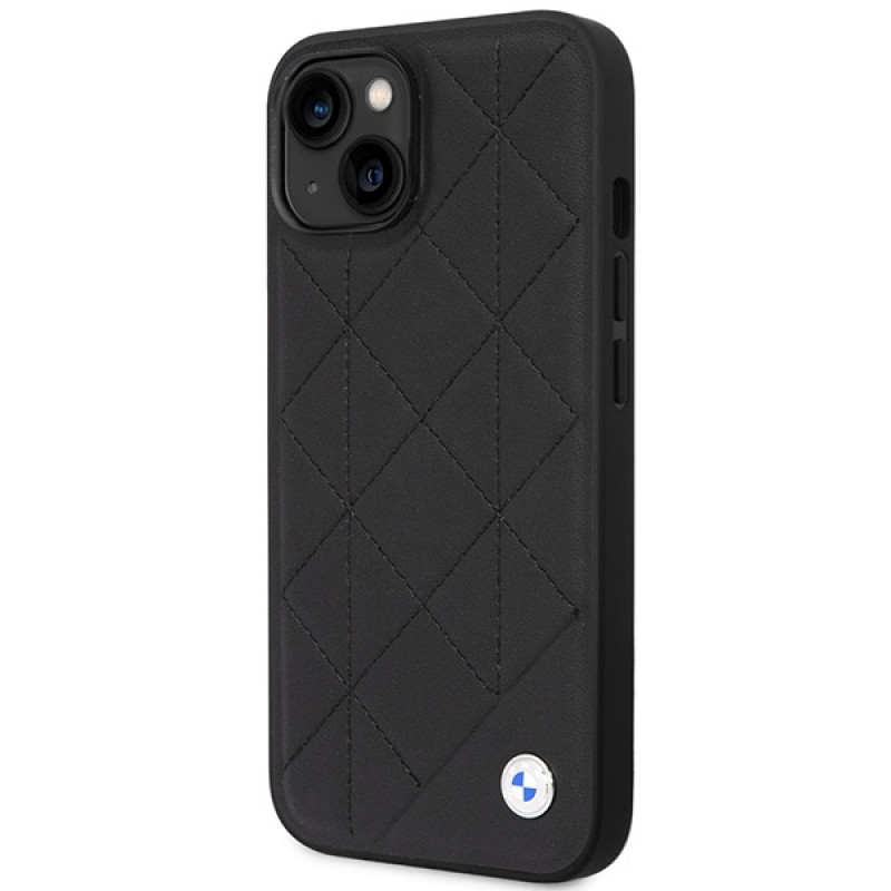 BMW BMHCP14S22RQDK Leather Quilted kõva ümbris telefonile iPhone 14 6,1", must