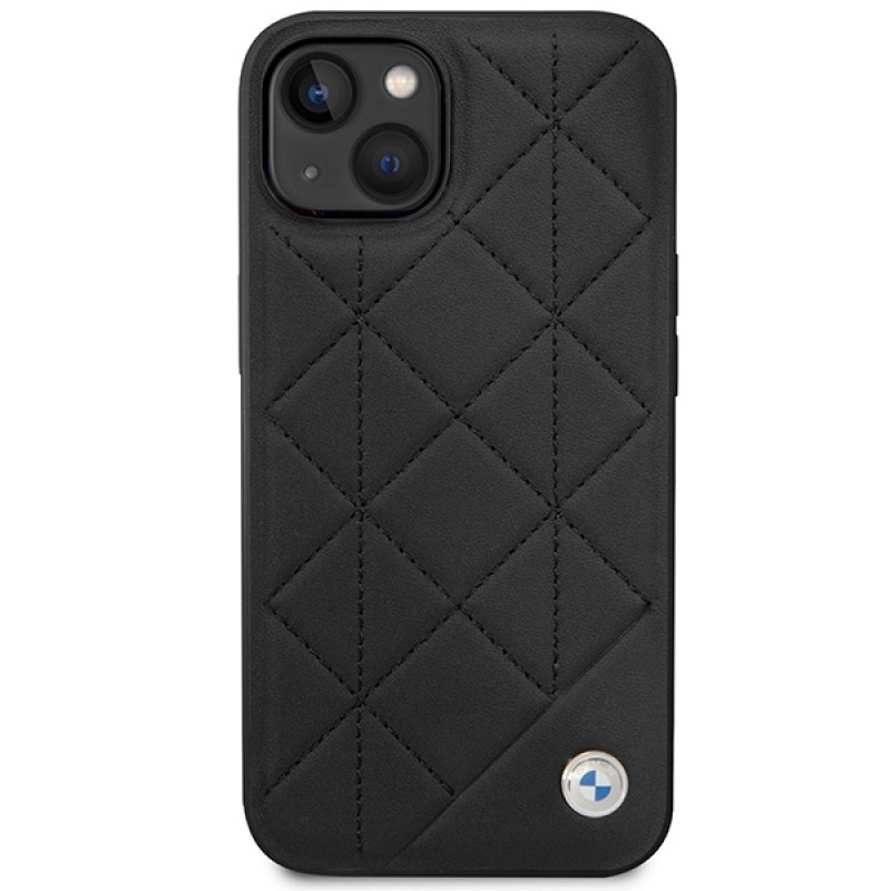 BMW BMHCP14S22RQDK Leather Quilted kõva ümbris telefonile iPhone 14 6,1", must